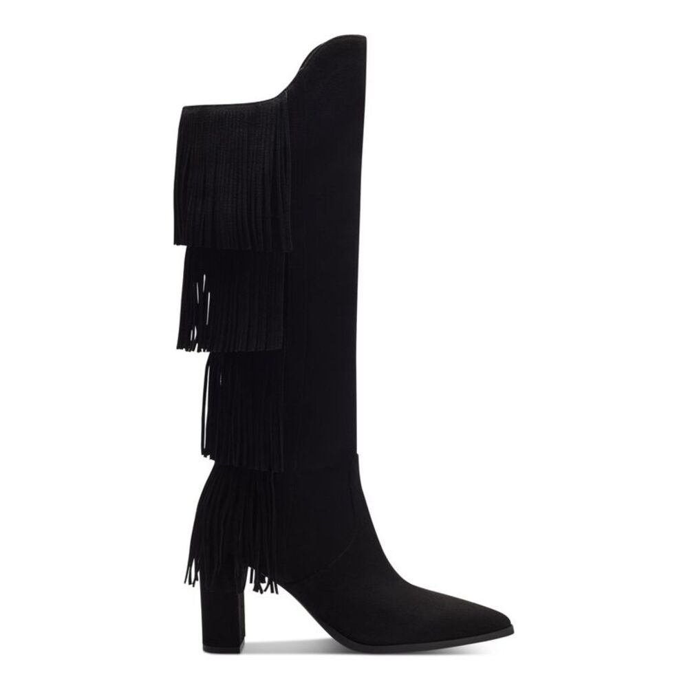 INC Womens Black Fringed Yomesa Pointed Toe Block Heel Zip-Up Heeled Boots 5 M - Picture 2 of 4